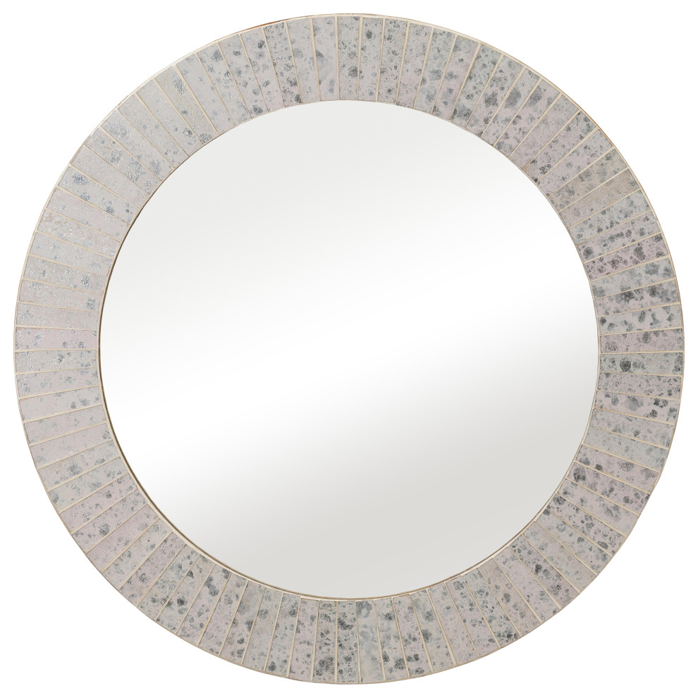 Sagebrook Home Contemporary Porcelain Round Tiled Mirror With Gold