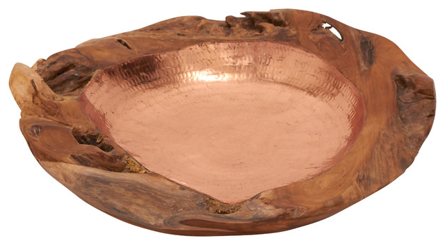 Captivating Unique Patterned Wood Teak Copper Bowl