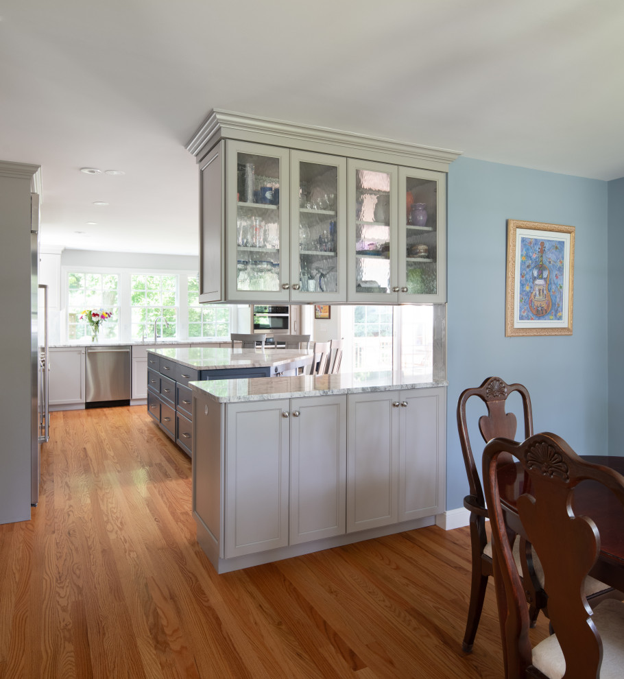 Inspiration for a transitional home bar remodel in Boston