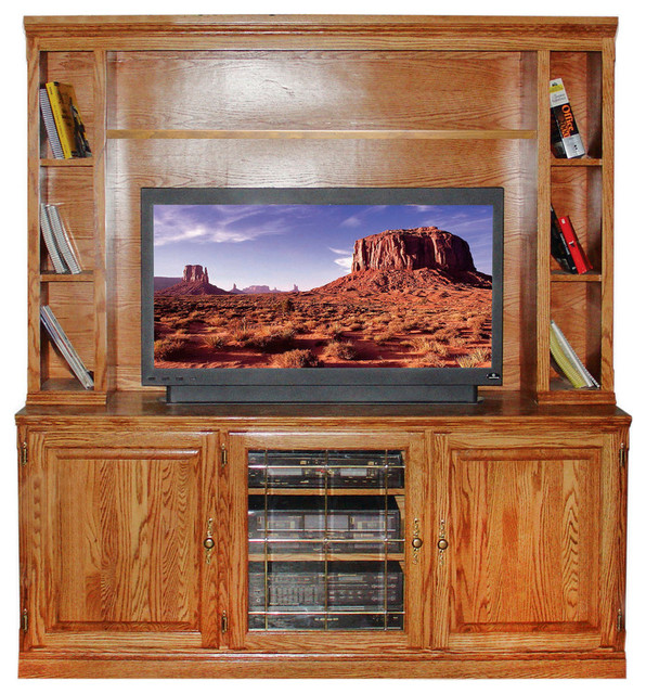 Traditional Oak TV Stand and Hutch Traditional Entertainment