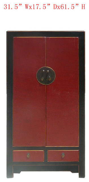 Chinese Antique Blace&Red Moon Face Silk Lacquer Armoire Cabinet