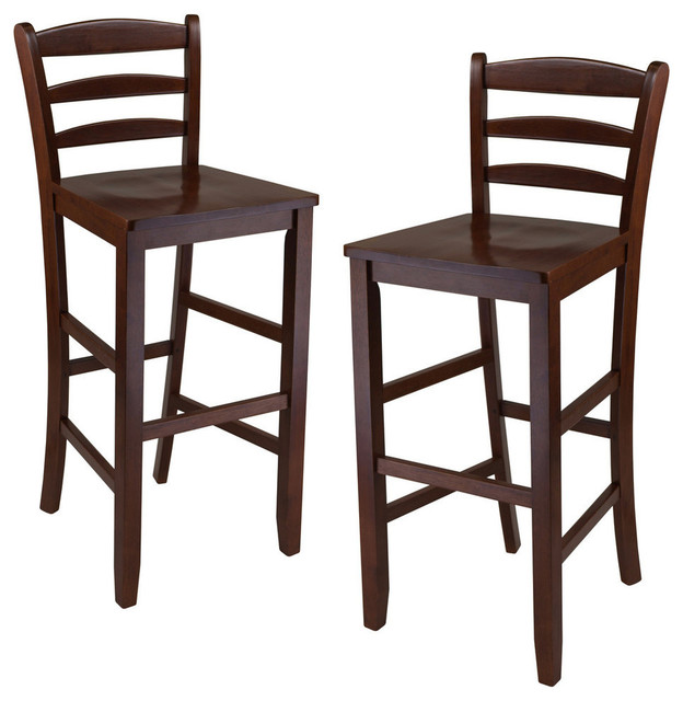 Benjamin Set of 2 Ladder Back Stools, Antique Walnut - Transitional - Bar Stools And Counter 