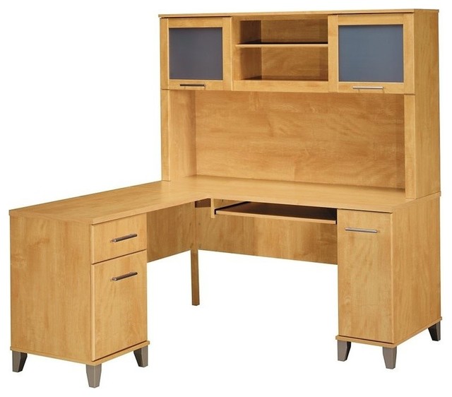 Bush Somerset 60 L Shaped Computer Desk With Hutch Maple Cross