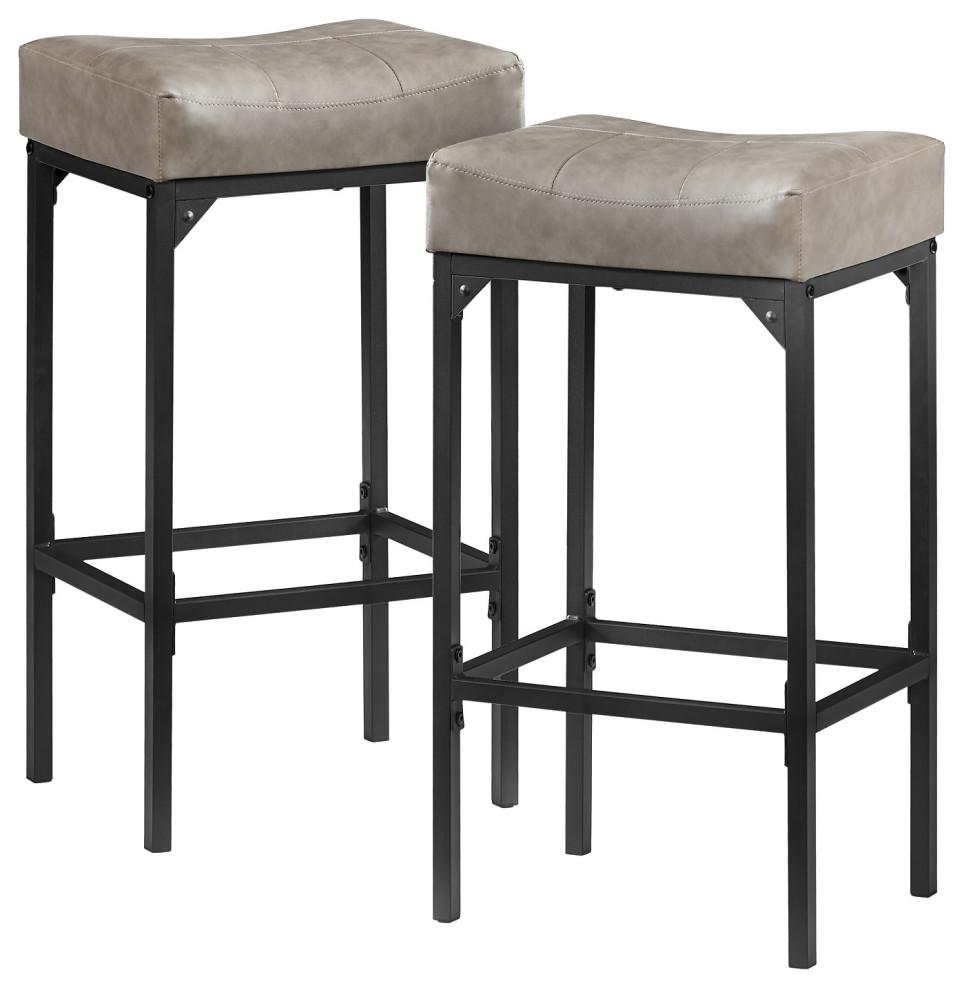 Modern Bar Stools, Set of 2, Gray/Black Transitional Bar Stools And