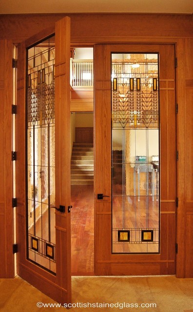 Prairie Style Stained Glass Interior Doors Contemporary