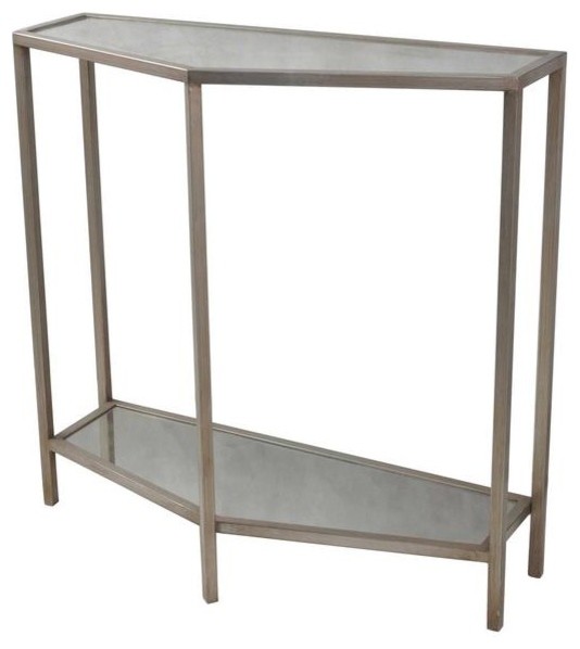 12" Metal and Glass Console Table, Antique Silver Transitional