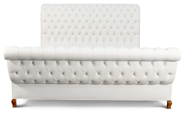 Duncan Fife White Leather Bed, White Queen Leather Bed