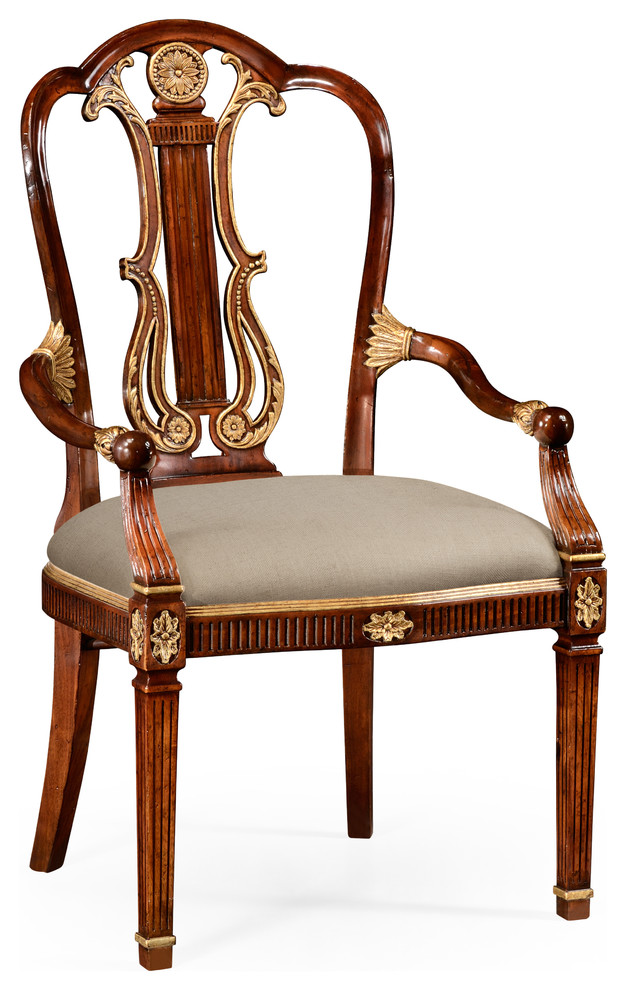 Neo-Classical Gilded Lyre Back Dining Armchair - Victorian - Dining