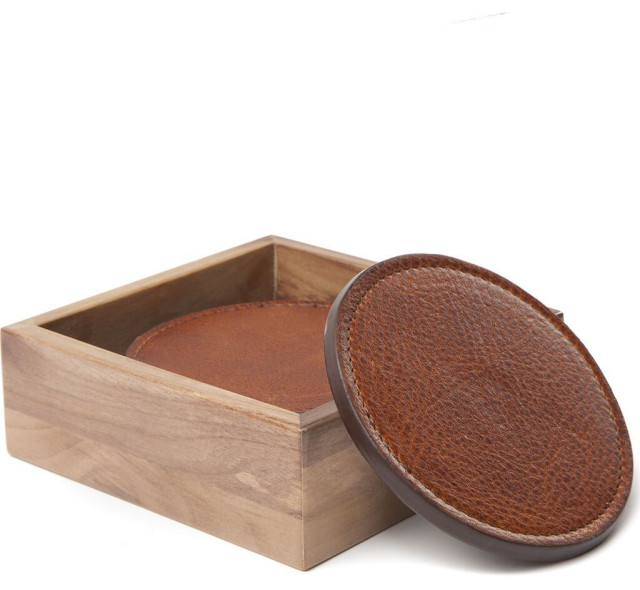 Moore and Giles Leather Coasters W/ Walnut Box Contemporary