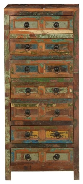 Pioneer Rustic Reclaimed Wood Standing 7 Drawer Tall Dresser