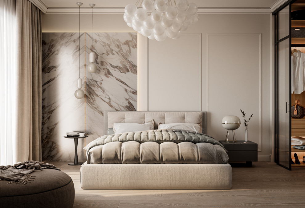 Дизайн-проект мастер спальни и гардеробной в неоклассическом стиле, г. Москва