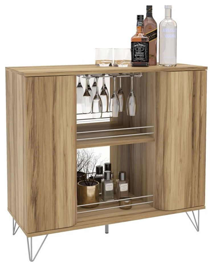 Boahaus Dublin Modern Wood Bar with Builtin Wine Rack in Brown