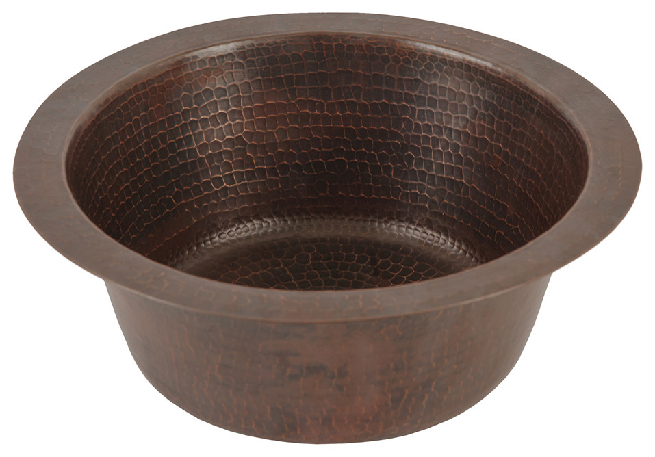 12" Round Hammered Copper Bar Sink With 2" Drain Size, Oil Rubbed Bronze
