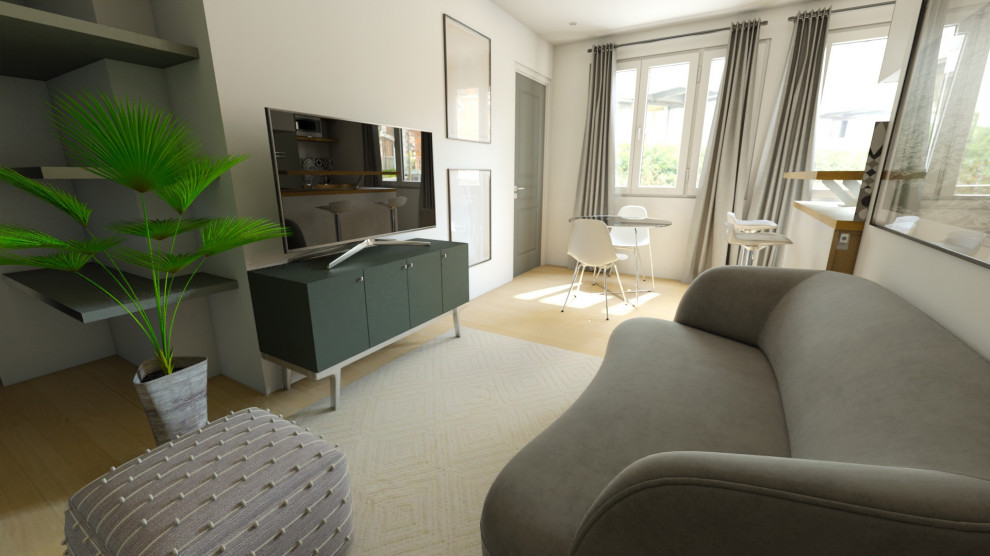 Пример оригинального дизайна: гостиная комната среднего размера в современном стиле