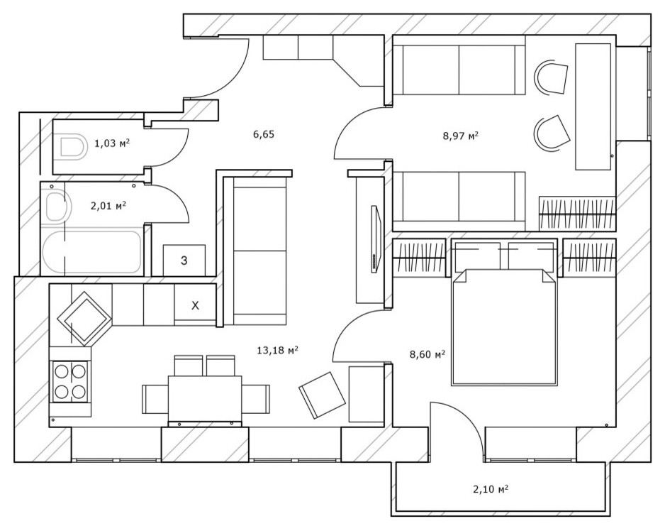 Двухкомнатная хрущевка дизайн интерьера - проект 2х-комнатной квартиры-хрущевки