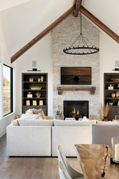 Fireplace Ideas With TV Above; Enjoy the warmth next to a burning fire
while watching your favorite movie or show with these living room ideas!