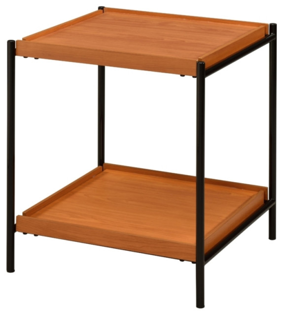 Rectangular Wooden Top Metal Frame End Table Oak Brown And Black