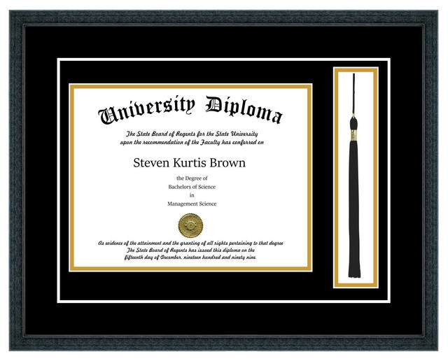 Single Diploma Frame With Tassel And Double Matting Classic Black 8 5 X11