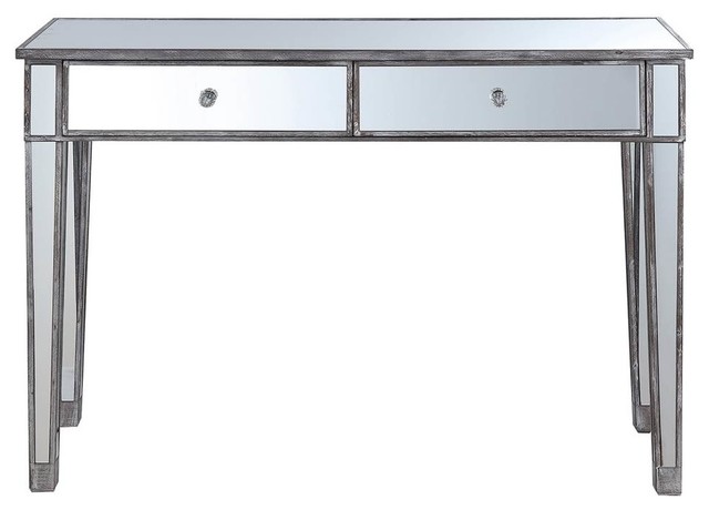 Mirrored Desk Vanity In Distressed Weathered Gray Transitional