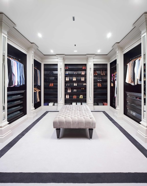 grey dressing room Architectural Dressing Room Display - Light grey with walnut interiors -  Traditional - Wardrobe - Glasgow - by CLIVE CHRISTIAN FURNITURE CO.  SCOTLAND