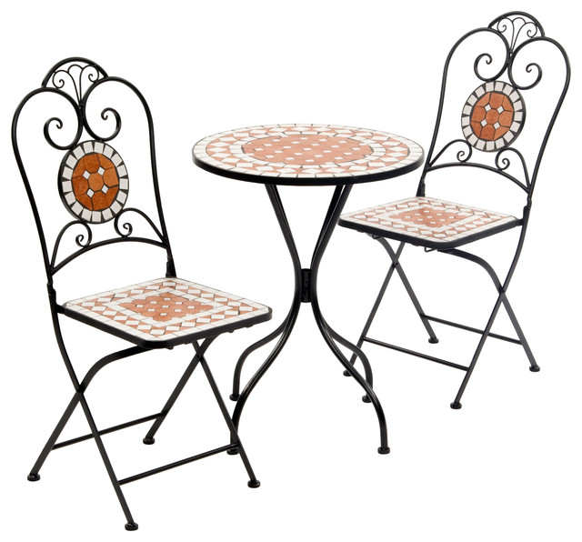 3Piece Diamond Mosaic Cast Iron Bistro Set Farmhouse Outdoor Pub
