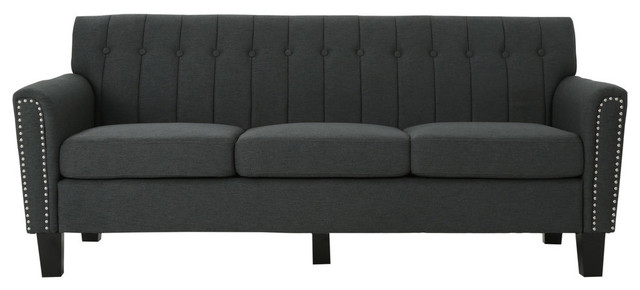 GDF Studio Jasmine Traditional Fabric 3-Seat Sofa, Dark Gray