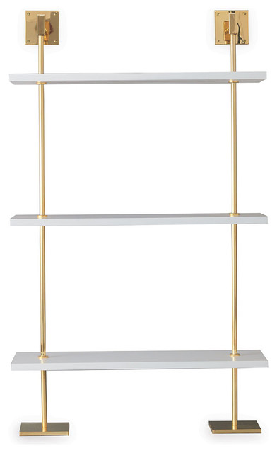 Marais 3 Tier White Gold Shelf Contemporary Display And Wall Shelves By Port 68 Houzz - Gold Shelving Wall Unit