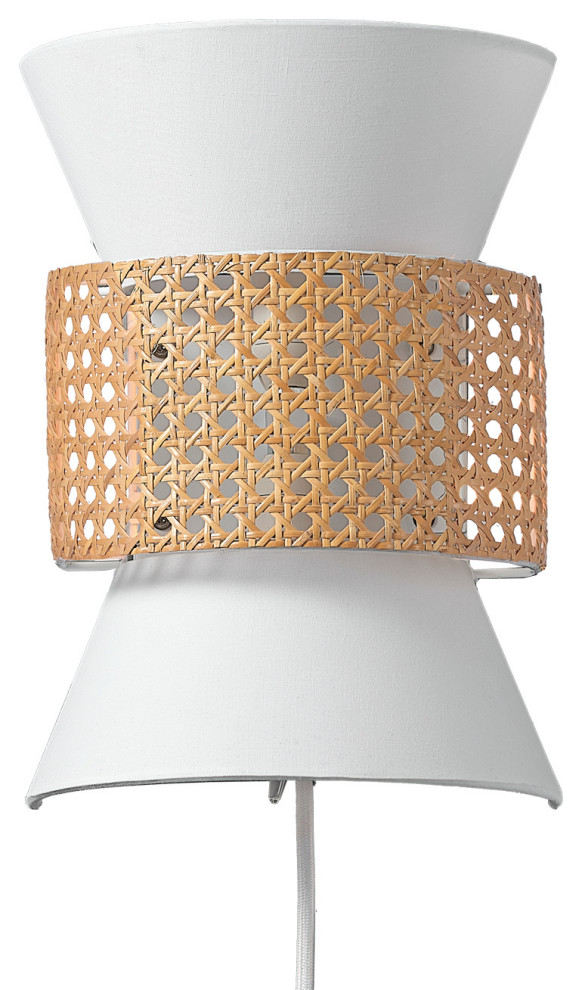 Ayla 2Light PlugIn or Hardwire Wall Sconce with White Fabric Shade