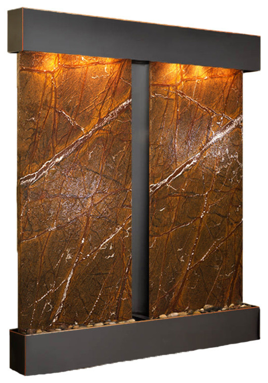 Cottonwood Falls Water Fountain, Brown Marble, Blackened Copper, Square