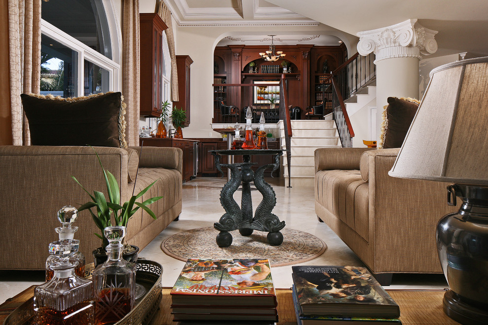 Design ideas for a traditional family room in Miami.