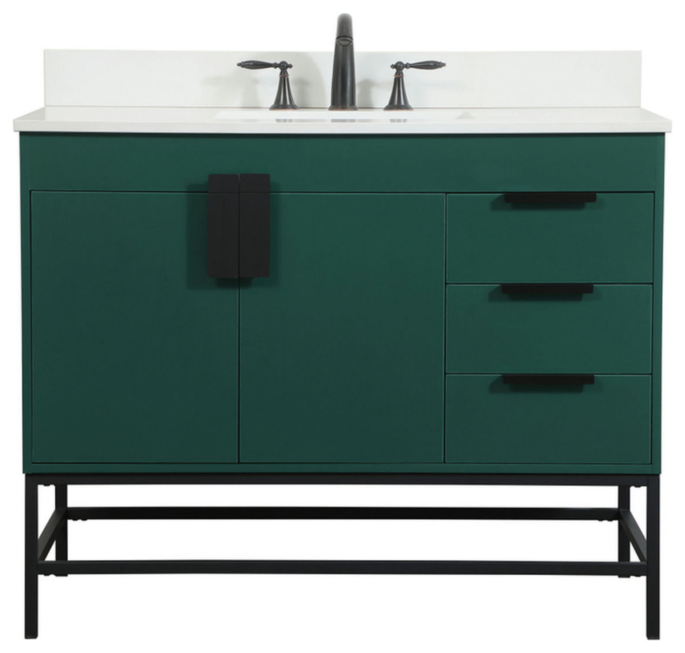 42" Single Bathroom Vanity, Green With Backsplash, Vf48842Mgn-Bs ...