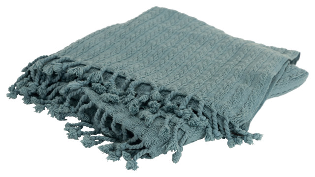 Rizzy Home Transitional Cable Knit Throw With Teal Finish THRTH0602TE005060