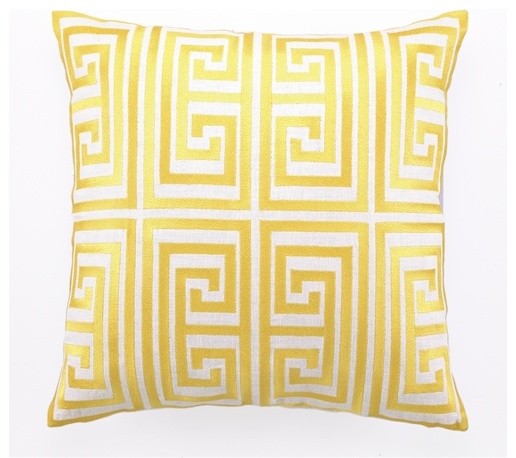 Greek Key Embroidered Pillow, Acid Yellow