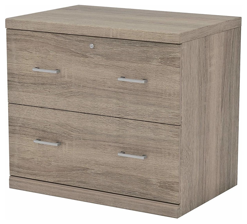 Modern Lateral File Cabinet Oak Wood 2 Drawer Transitional