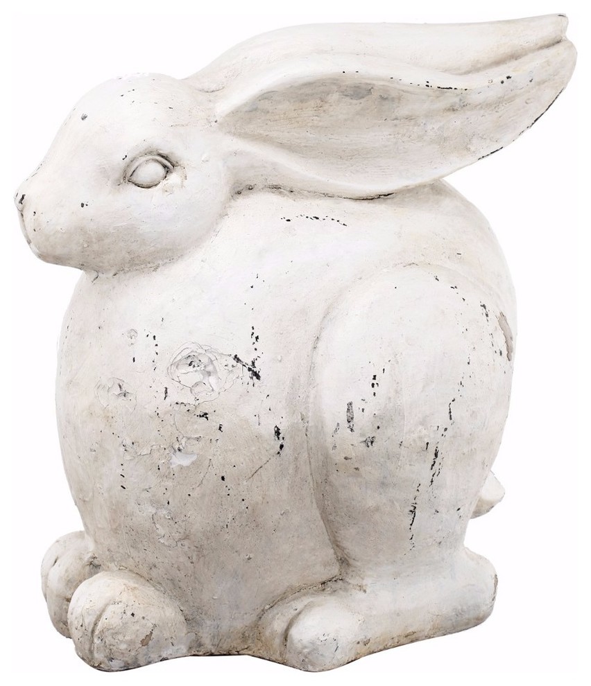 Cute Sitting Rabbit Figurine, White Farmhouse Garden Statues And