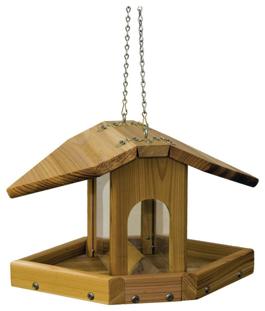 Stovall Wood Multi Sided Feeder with Chain Transitional Bird Feeders by Great Garden