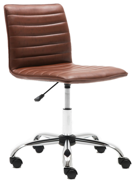 low back brown leather office chair