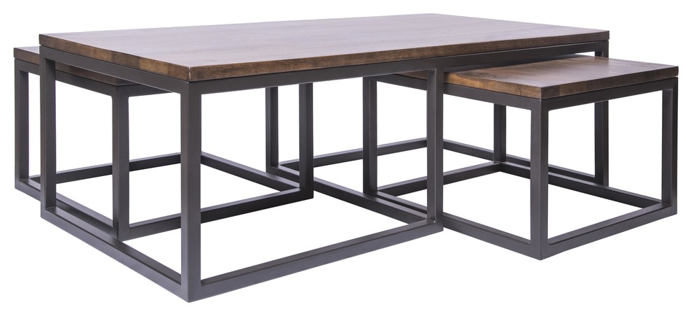 Maxwell Nesting Metal and Wood Coffee Table Set, Set of 3