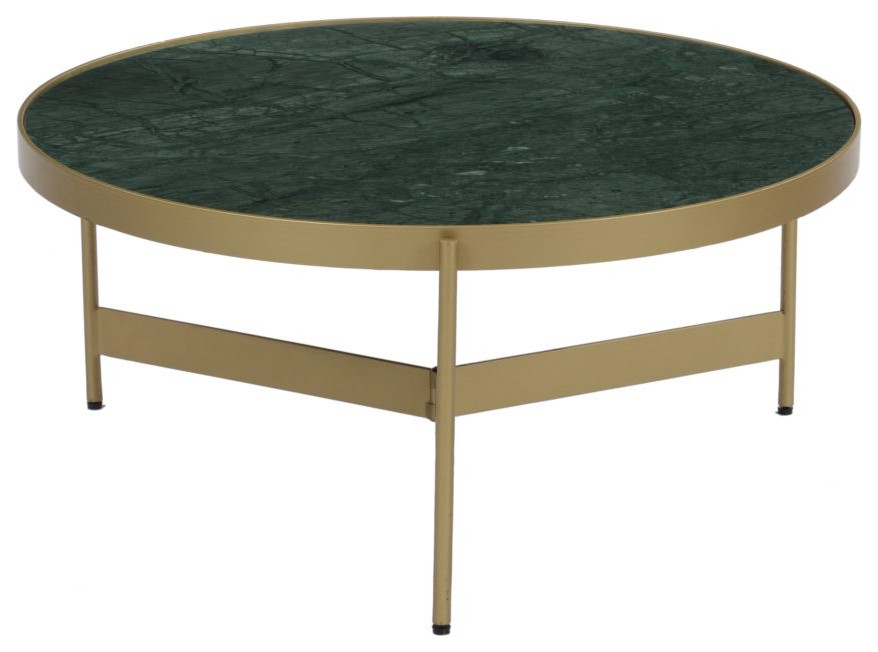 31" W Green Marble Coffee Table Inset Solid Marble Stone Modern Iron