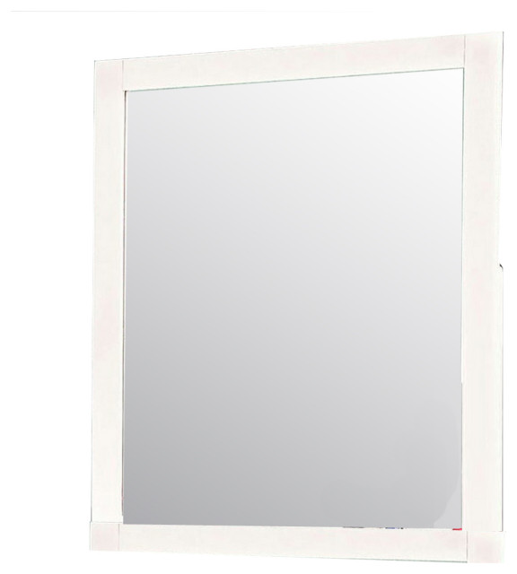 32" Contemporary Style Wooden Frame Mirror, White Transitional Wall Mirrors by Virventures