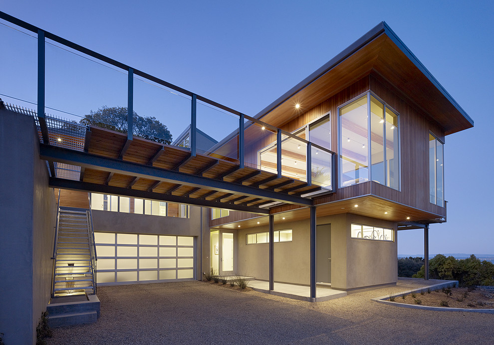 This is an example of a modern exterior in San Francisco with wood siding.