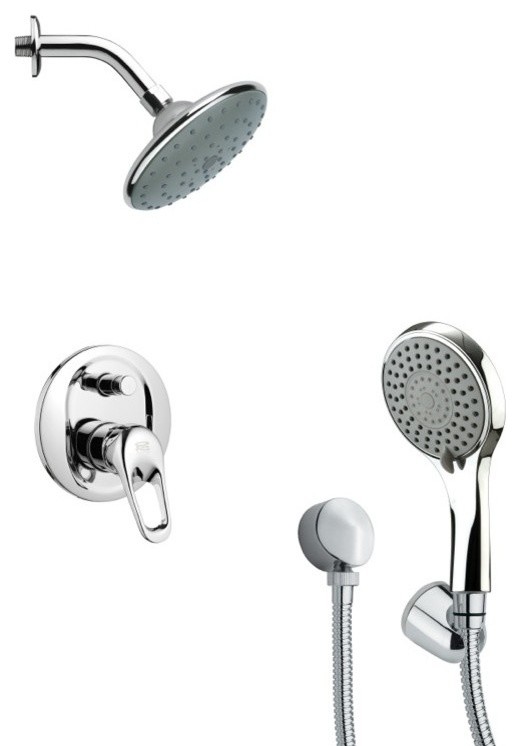 Chrome Shower System With 6" Rain Shower Head and Hand Shower