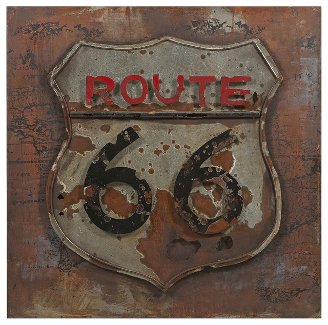Vintage Style "Route 66" Metal Art Rustic Metal Wall Art by
