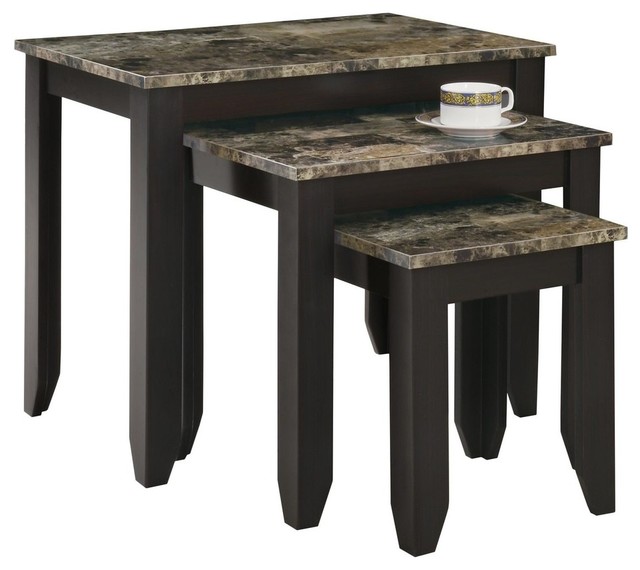Monarch Specialties Cappuccino Marble Top 3 Piece Nesting Table Set Transitional Coffee Sets By - Small Coffee Table Set Monarch Specialties Cappuccino Marble Top 3 Piece Nesting Table Set Transitional Coffee Sets By - Small Coffee Table Set