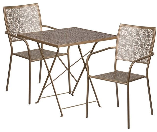 Westbury 3-Piece Table Set Square 28'' Gold Folding With 2 Square Back Chairs