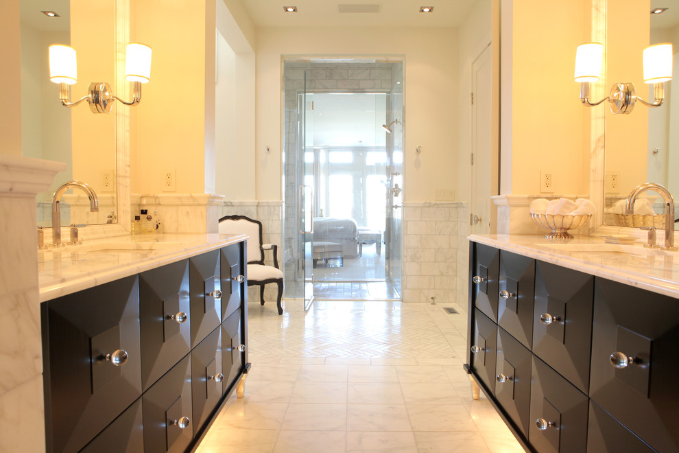 Inspiration for a transitional master bathroom remodel in Calgary