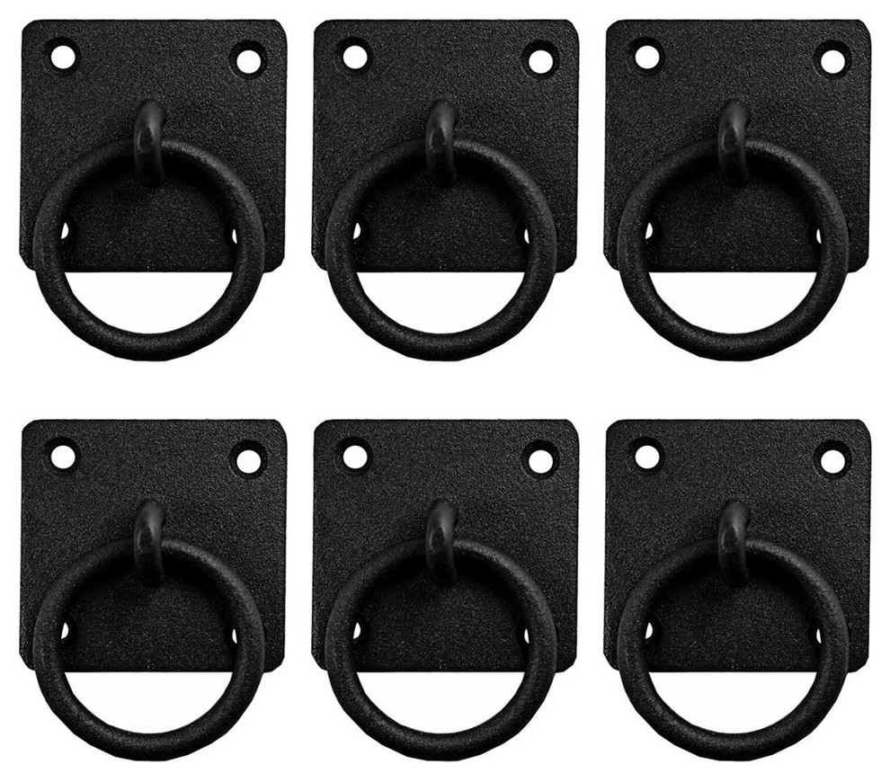6 Black Cast Iron Ring Pulls Rustproof Finish Hardware