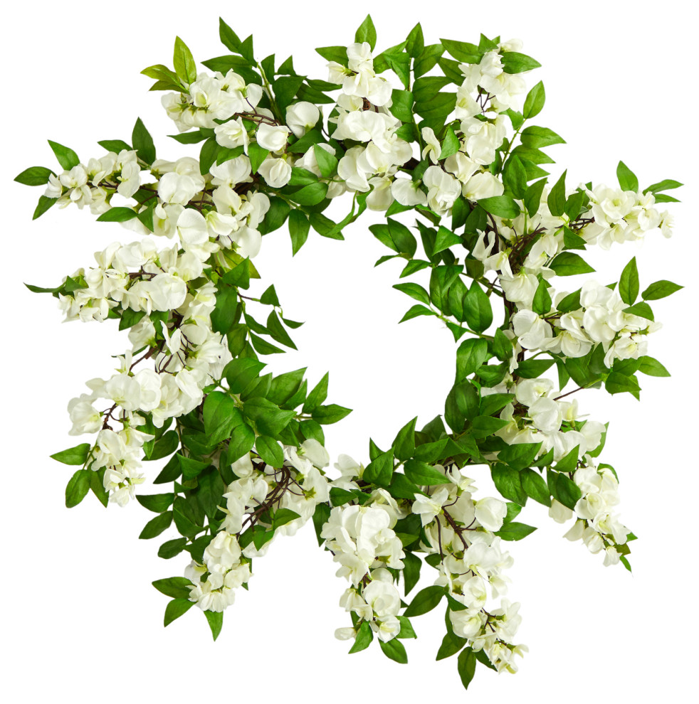 18" Wisteria Artificial Wreath Modern Wreaths And Garlands by