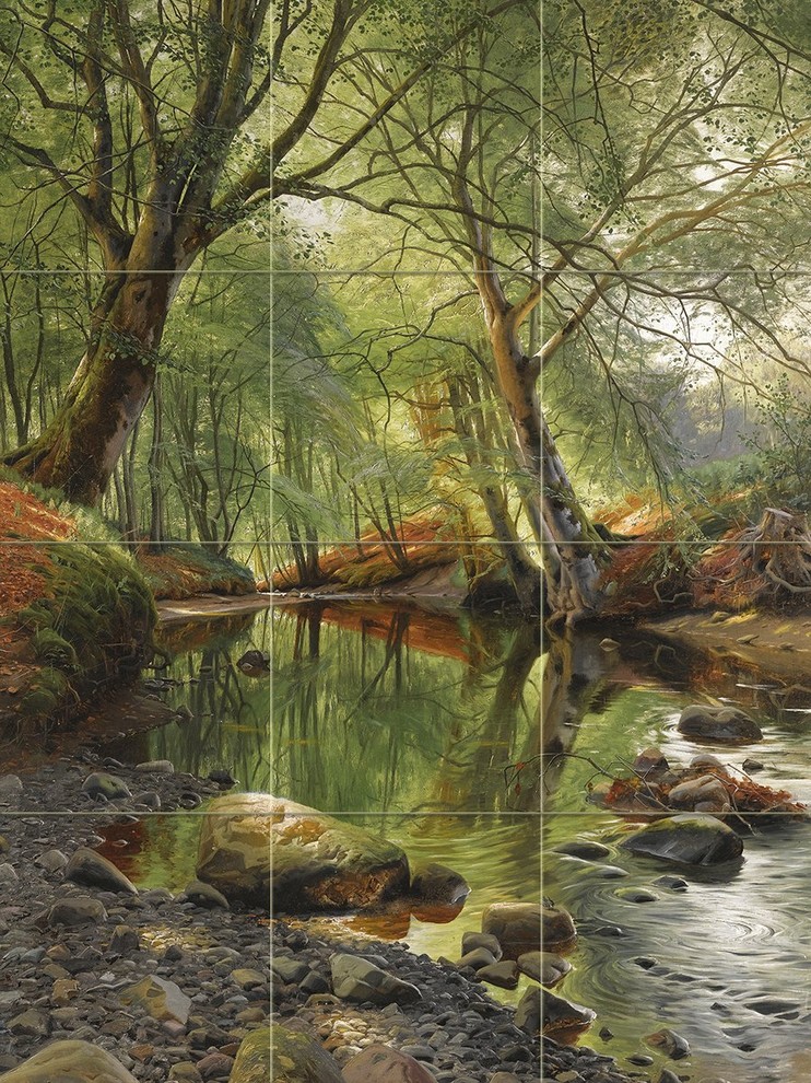 Tile Mural Woodland Stream Kitchen Bathroom Wall Backsplash, 8" Ceramic