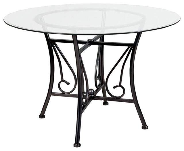 Offex Glass Dining Table With Black Metal Frame - Traditional - Dining  Tables - By Clickhere2Shop | Houzz